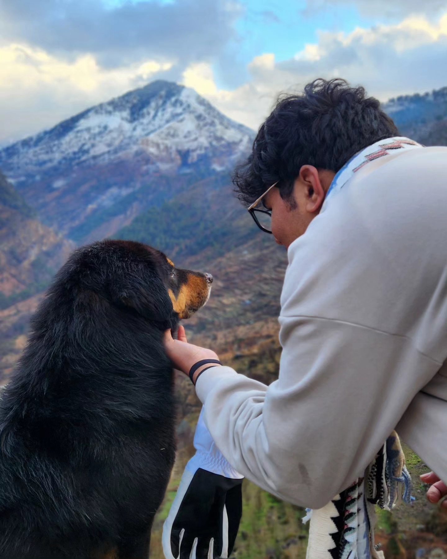 Varad Kottawar with a mountain dog in the Himalayas